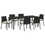 7-teilige Garten-Essgruppe aus schwarzem Poly-Rattan