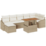 8-teilige Garten-Essgruppe mit Kissen Beige Poly Rattan Akazie