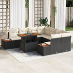 9-teilige Garten Essgruppe mit Kissen Schwarz Poly Rattan Akazie