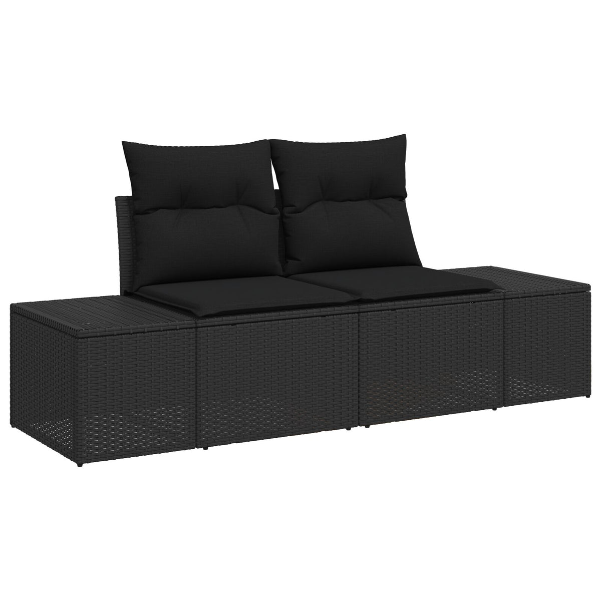 2-Sitzer Garten Sofa mit Stauraum & Kissen Schwarz Poly-Rattan