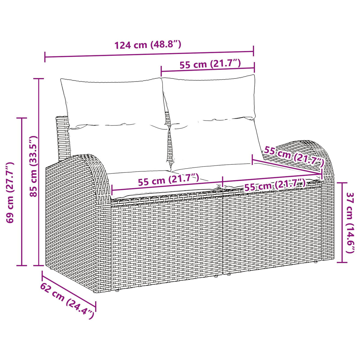 2-Sitzer Garten Sofa mit Kissen Beige Poly Rattan