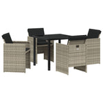 5-teiliges Garten-Essgruppen-Set mit Kissen, hellgrau, Poly-Rattan