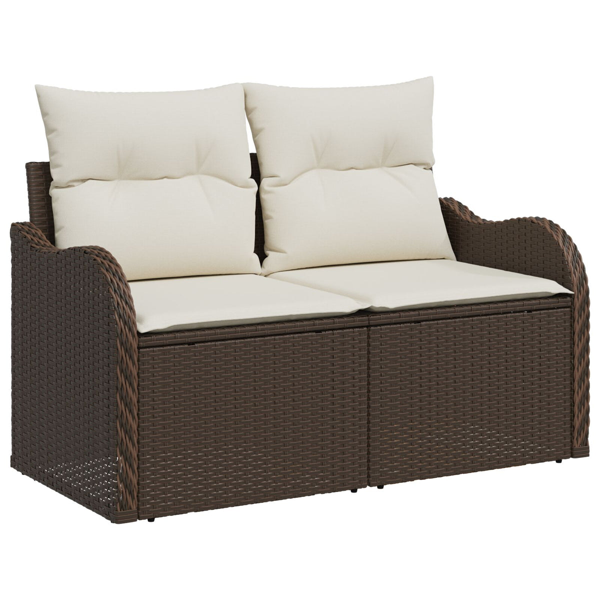 2-Sitzer Garten-Sofa mit Stauraum & Kissen Braun Poly-Rattan