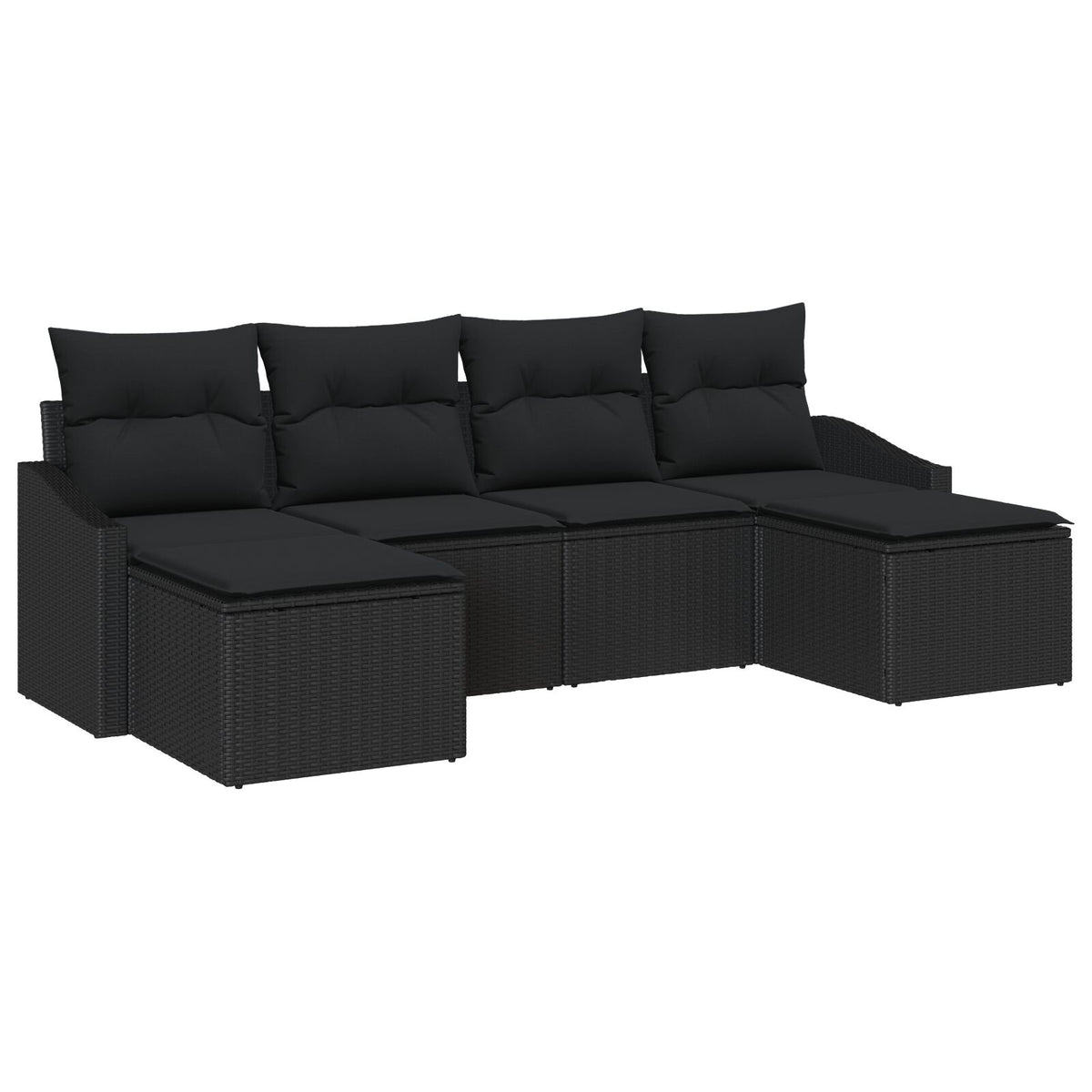 6-teilige Garten-Essgruppe mit Kissen, schwarzes Poly-Rattan