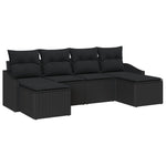 6-teilige Garten-Essgruppe mit Kissen, schwarzes Poly-Rattan