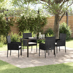 5-teilige Garten-Essgruppe mit Kissen schwarzes Poly-Rattan