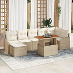 8-teilige Garten-Essgruppe mit Kissen Beige Poly Rattan Akazie