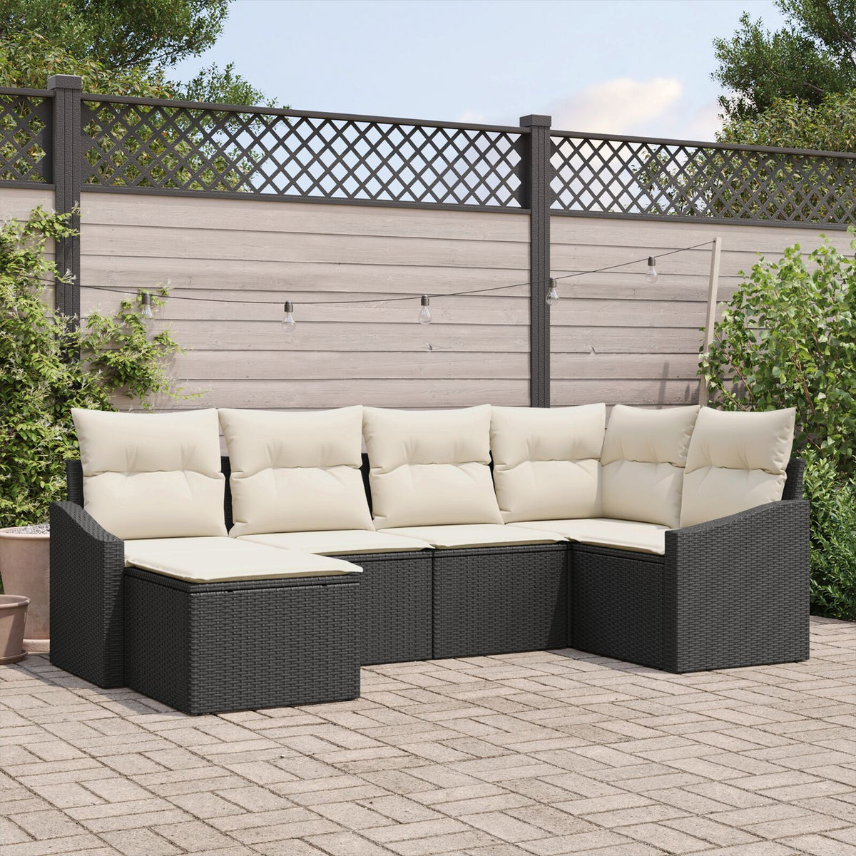 Garten Essgruppe Set von 6 Beige, Schwarz Rattan, Polyester Kissen