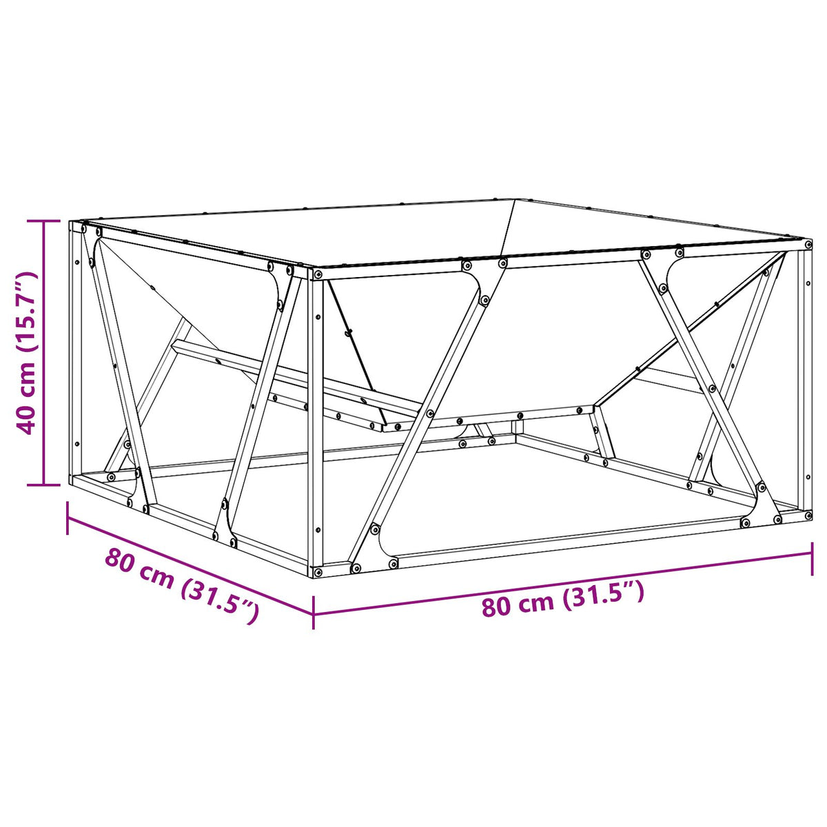 Feuerstelle Quadrat Schwarz 80x80x40 cm Stahl