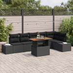 7-teiliges Garten Essgruppe mit Kissen Schwarz Poly Rattan Akazie