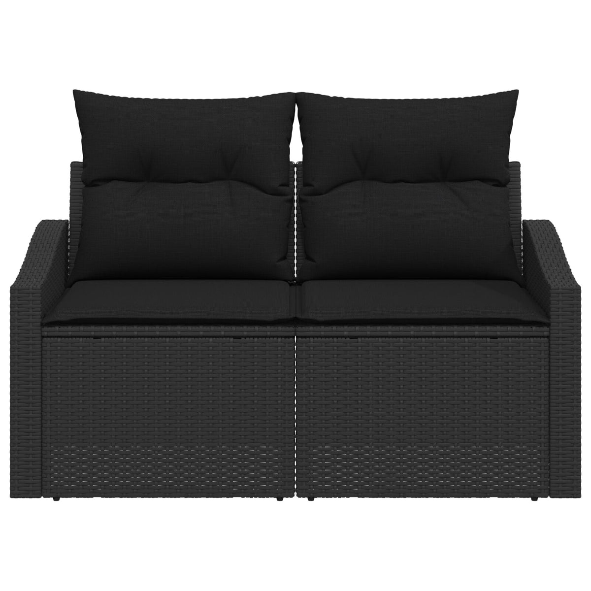2-Sitzer Gartensofa mit Stauraum & Kissen Schwarz Poly Rattan