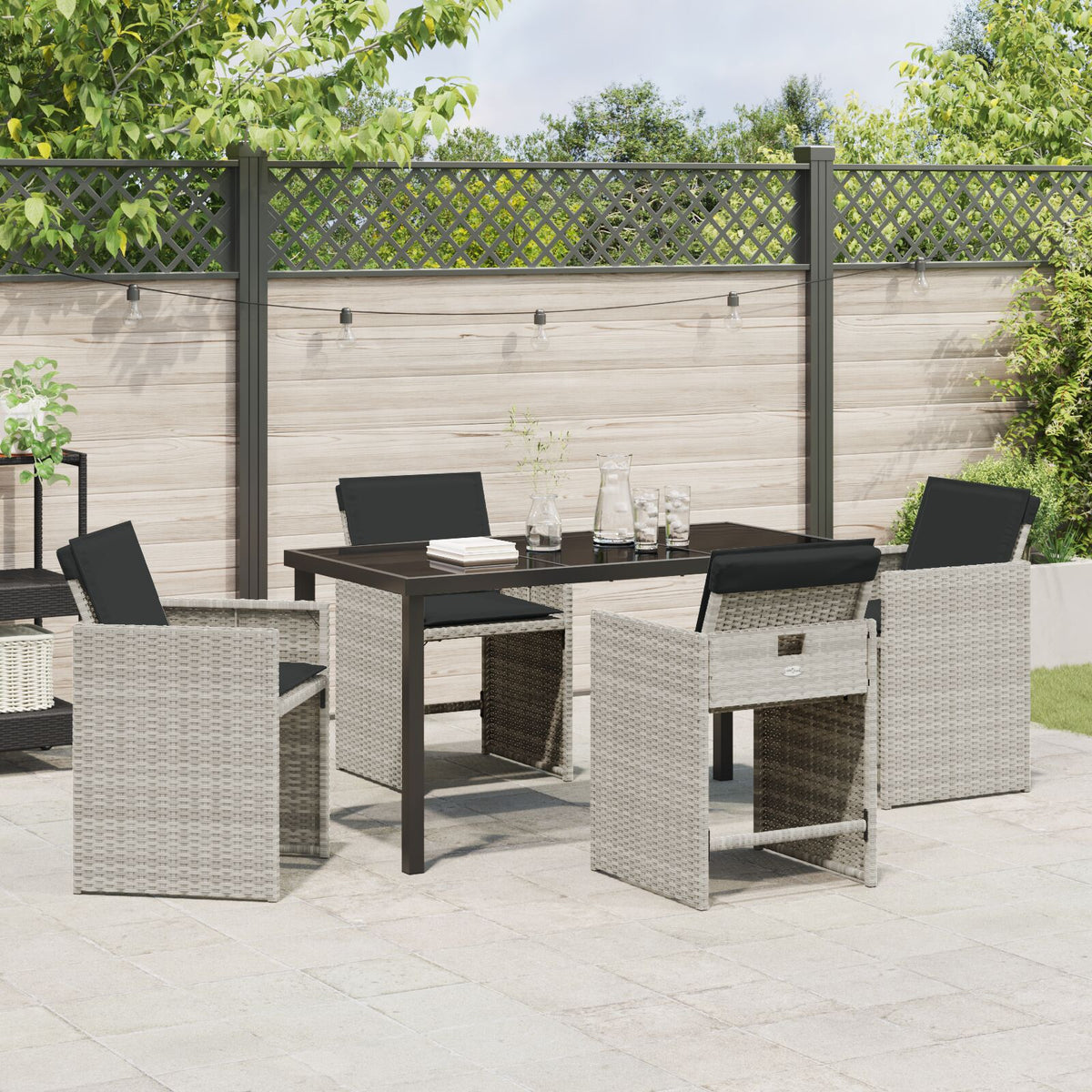 5-teiliges Garten-Essgruppen-Set mit Kissen, Hellgrau, Poly-Rattan