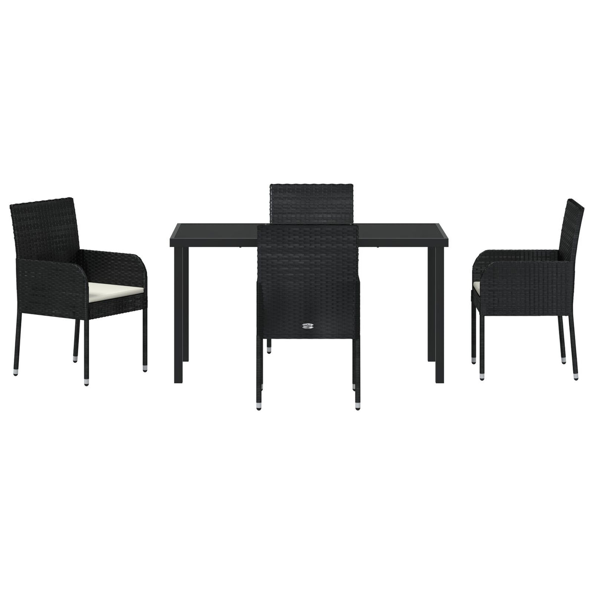 5-teilige Garten-Essgruppe mit Kissen schwarzes Poly-Rattan