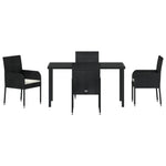 5-teilige Garten-Essgruppe mit Kissen schwarzes Poly-Rattan