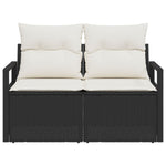 2-Sitzer Gartensofa mit Stauraum und Kissen Schwarz Poly Rattan
