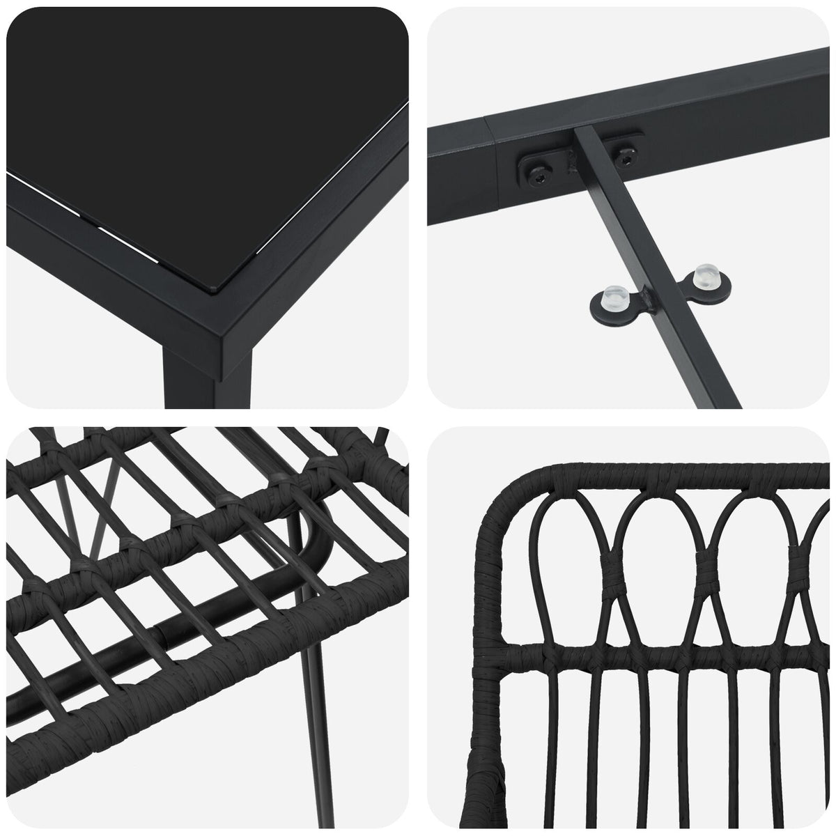 5-teilige Garten-Essgruppe Schwarz Poly Rattan