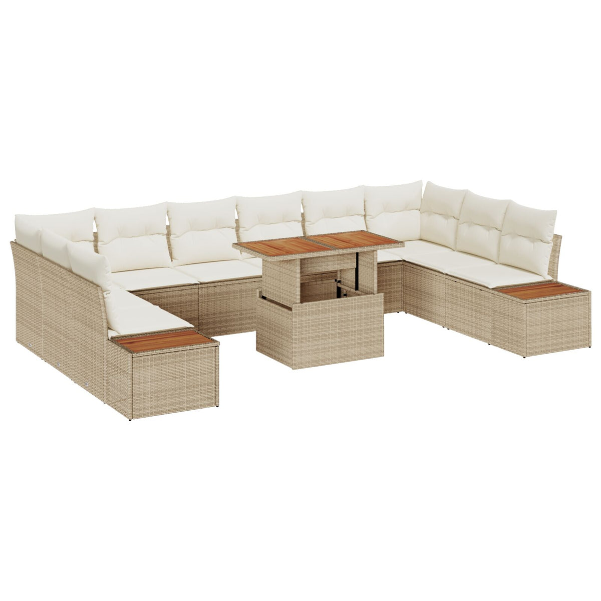 11-teilige Garten-Essgruppe mit Kissen Beige Poly-Rattan Akazie