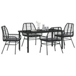 5-teilige Garten-Essgruppe mit Kissen Schwarz Poly-Rattan