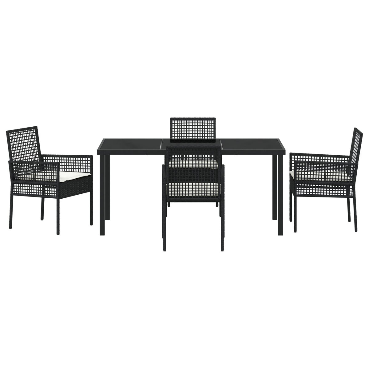 5-teilige Garten Essgruppe mit Kissen Schwarz Poly-Rattan