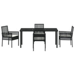 5-teilige Garten Essgruppe mit Kissen Schwarz Poly-Rattan