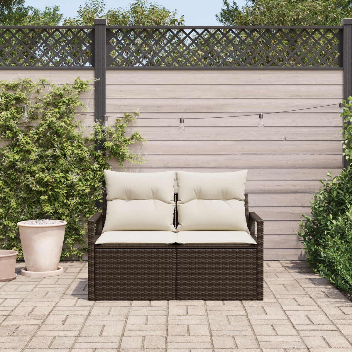 2-Sitzer Garten-Sofa mit Stauraum und Kissen Braun Poly Rattan