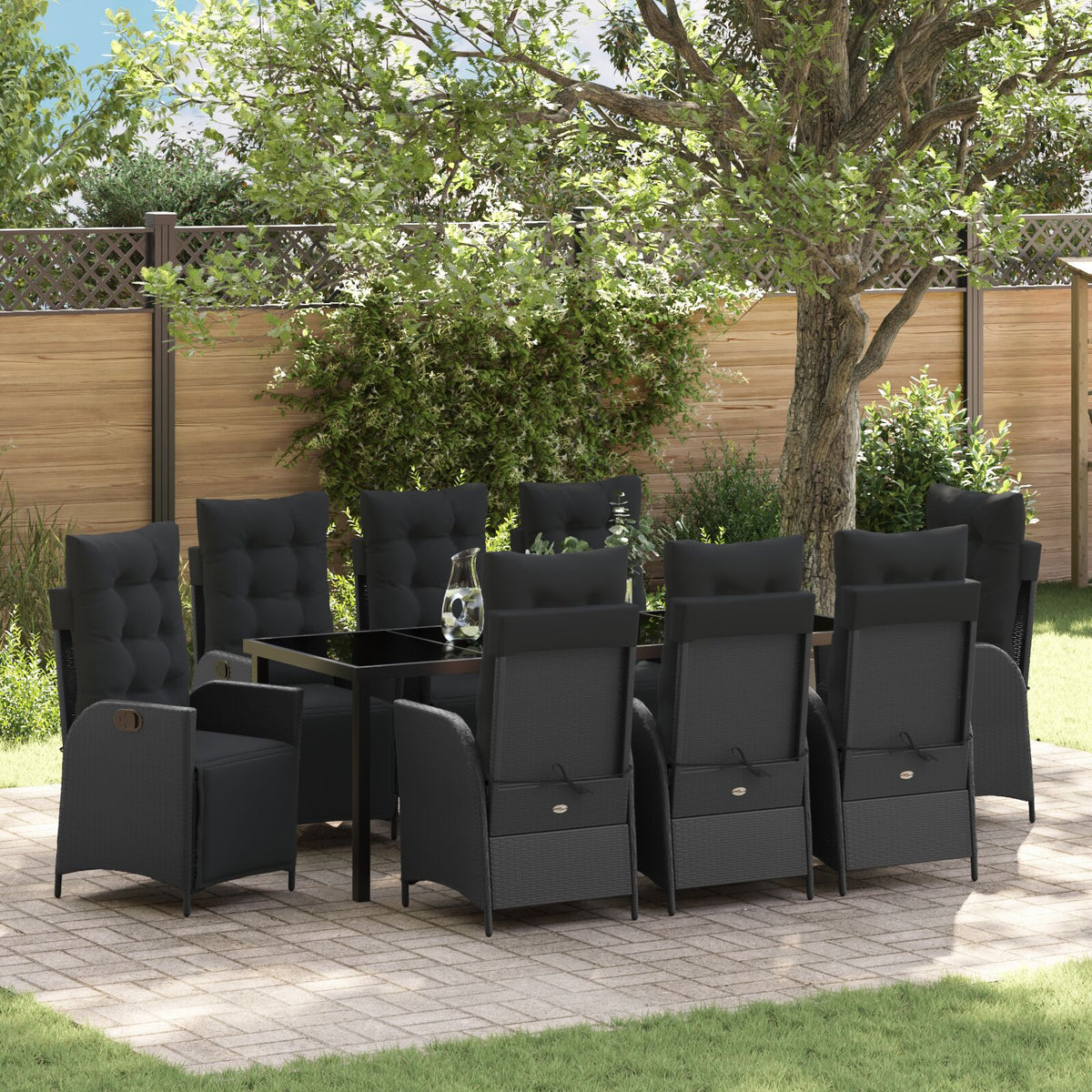 9-teiliges Garten-Essgruppe Schwarz Poly-Rattan