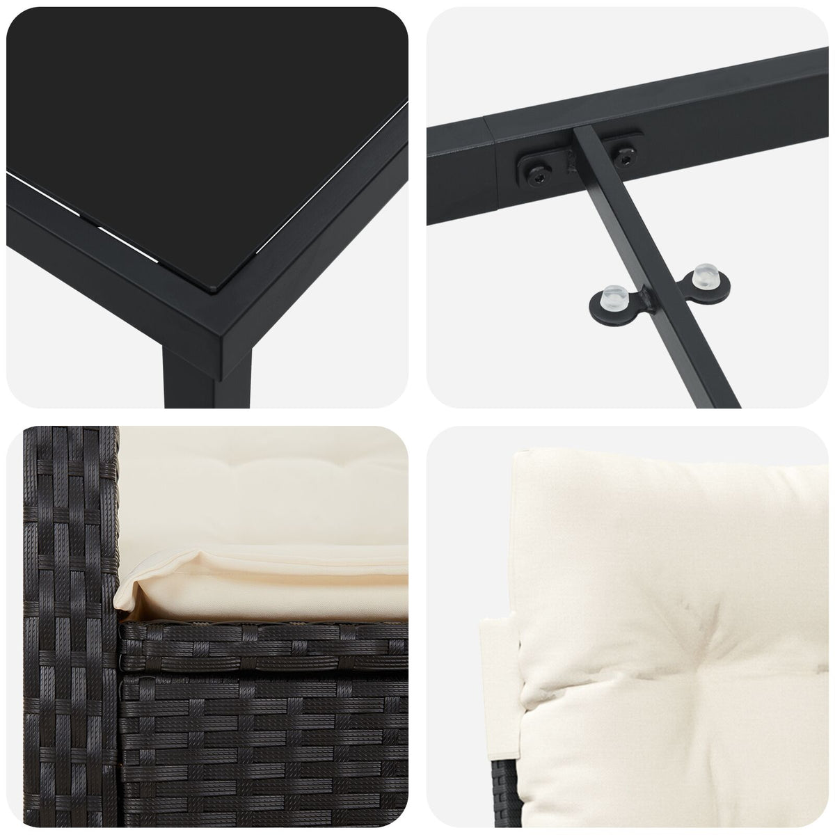 5-teiliges Garten-Essgruppen-Set mit Kissen in Schwarz Poly Rattan
