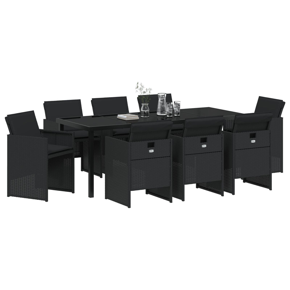 9-teilige Garten Essgruppe mit Kissen - Schwarzes Poly-Rattan
