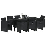 9-teilige Garten Essgruppe mit Kissen - Schwarzes Poly-Rattan
