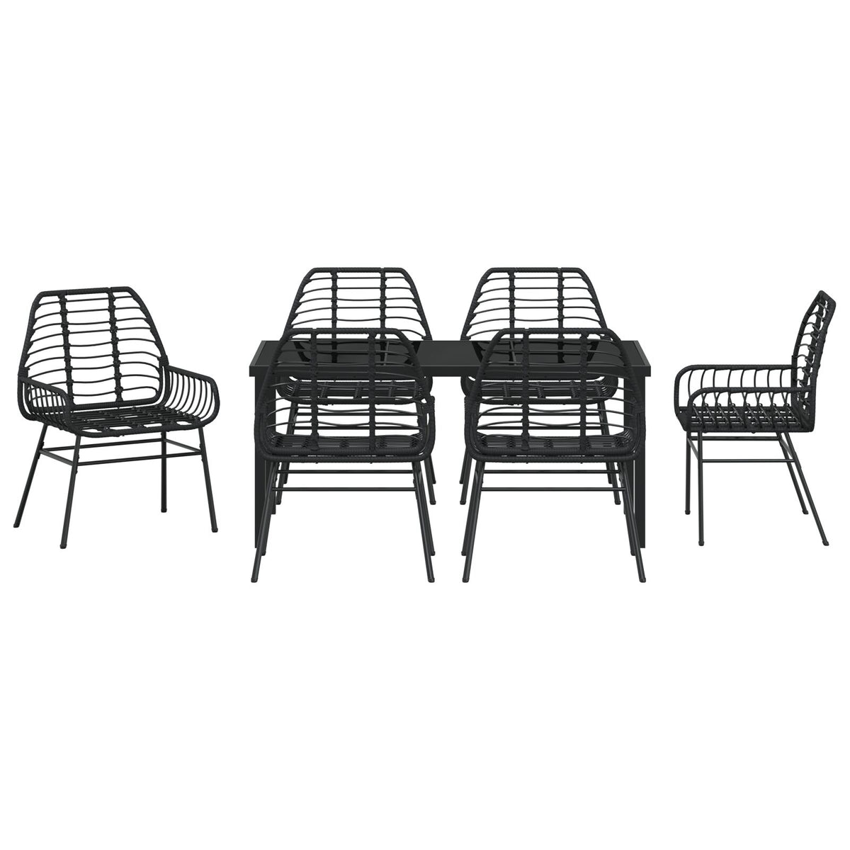 7-teilige Garten-Essgruppe Schwarz Poly-Rattan