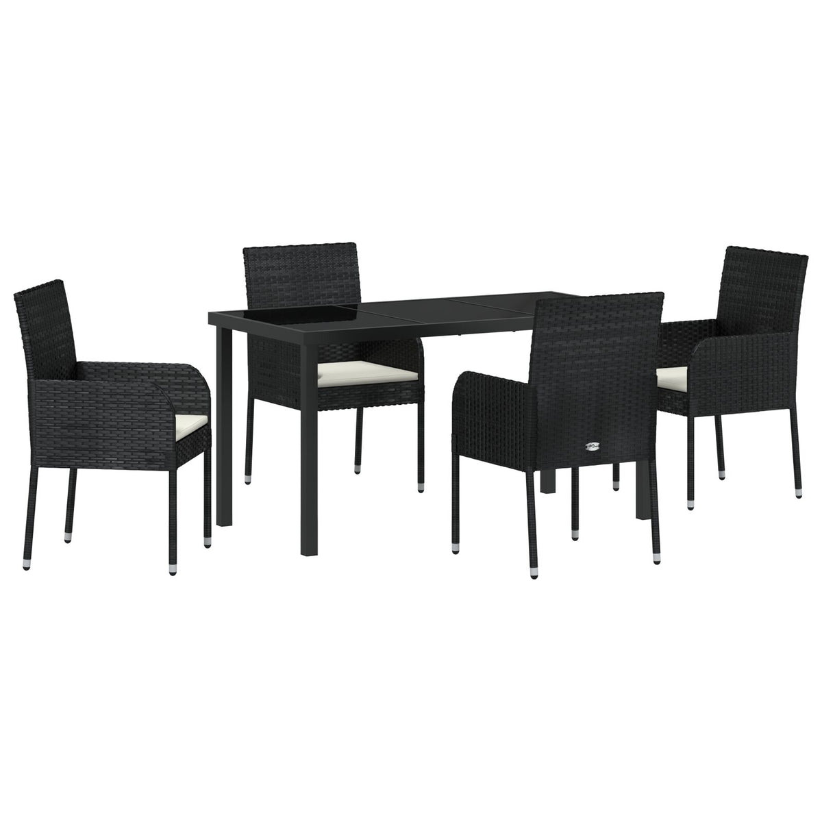 5-teilige Garten-Essgruppe mit Kissen schwarzes Poly-Rattan