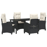 5-teiliges Garten-Essgruppen-Set mit Kissen in Schwarz Poly Rattan