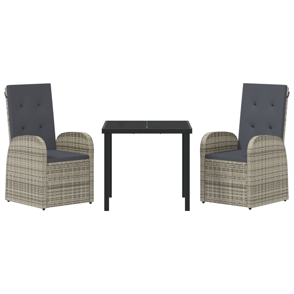 3-teilige Garten-Essgruppe mit Kissen Grau Poly Rattan