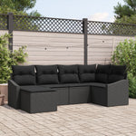 6-teilige Garten Essgruppe mit Polstern in Schwarz aus Poly Rattan