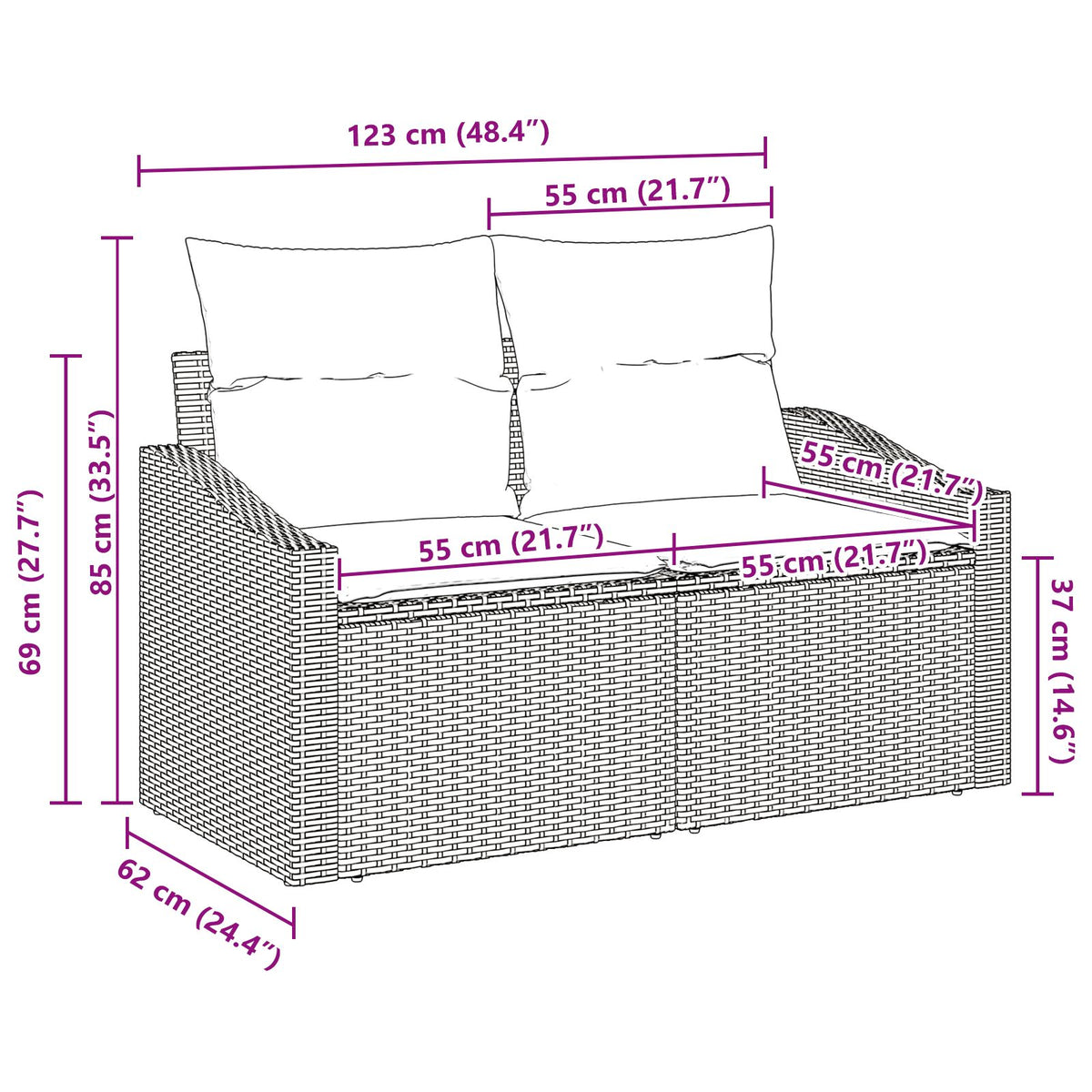 2-Sitzer Garten Sofa mit Stauraum und Kissen Beige Poly-Rattan