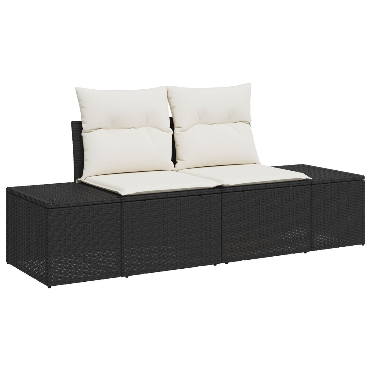 2-Sitzer Garten-Sofa mit Stauraum & Kissen Schwarz Poly Rattan