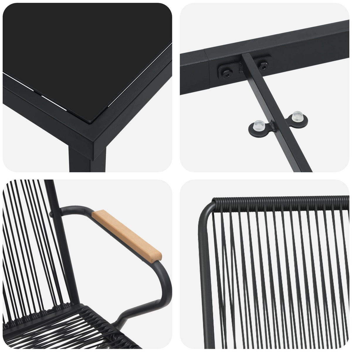 5-teiliges Garten-Essgruppen-Set Schwarz PVC Rattan