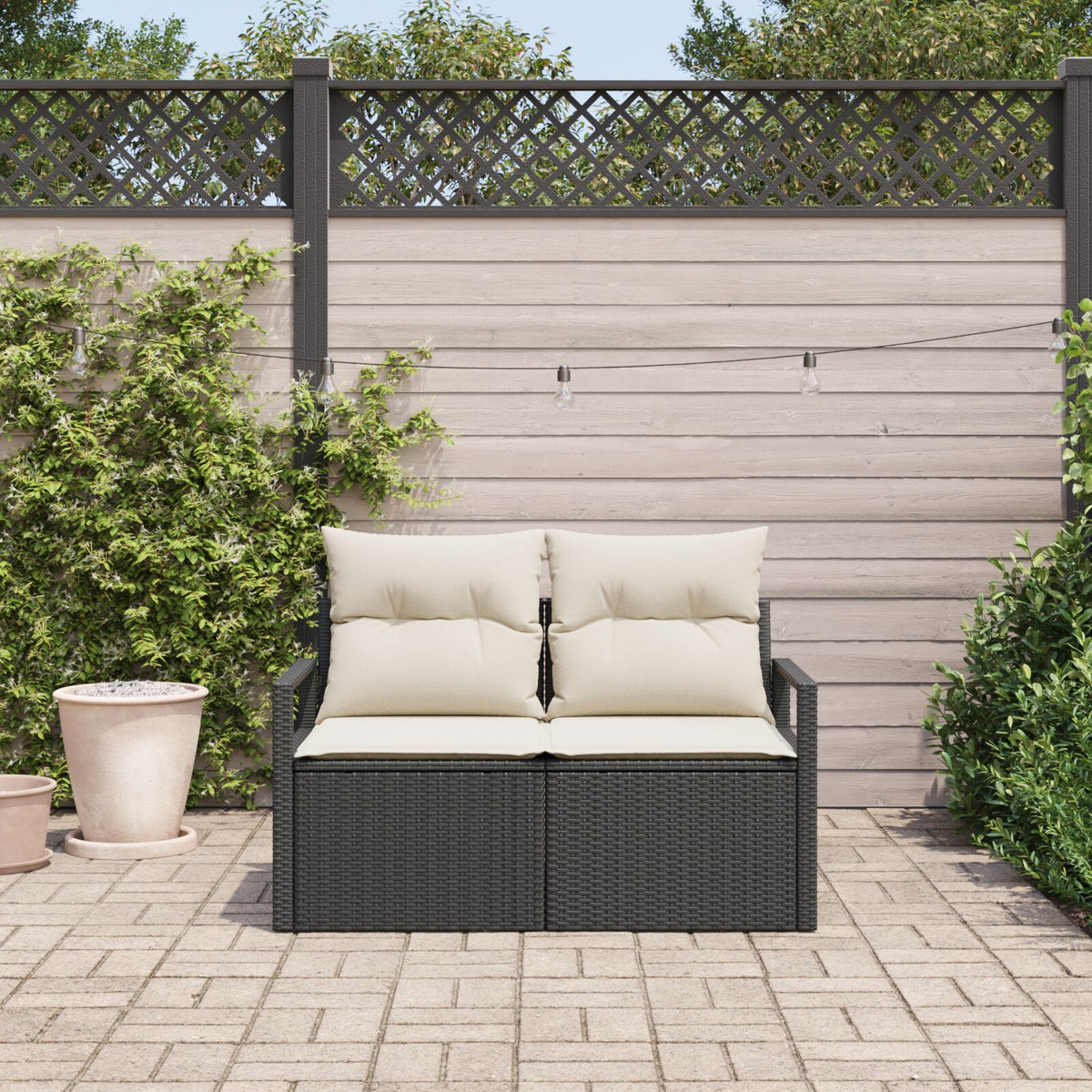 2-Sitzer Gartensofa mit Stauraum und Kissen Schwarz Poly Rattan