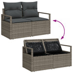 2-Sitzer Garten-Sofa mit Stauraum und Kissen Grau Poly Rattan