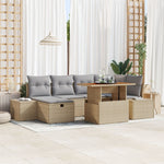 7-teiliges Garten Essgruppe mit Kissen Beige Poly Rattan Akazie