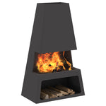 Feuerstelle mit Holzlager Schwarz 60x35x100 cm Stahl
