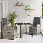 3-teilige Garten-Essgruppe mit Kissen Grau Poly Rattan