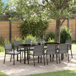 9-teiliges Garten-Essgruppen-Set Grau Poly-Rattan