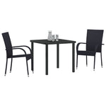 3-teilige Garten-Essgruppe Schwarz Poly Rattan