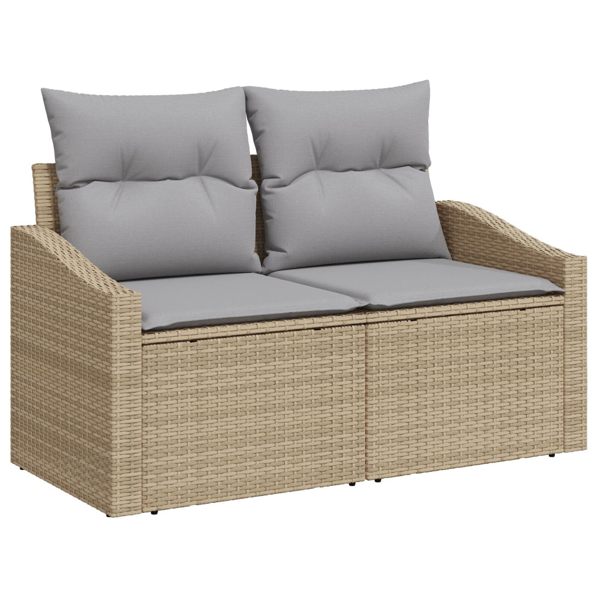 2-Sitzer Garten Sofa mit Stauraum und Kissen Beige Poly-Rattan