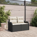 2-Sitzer Gartensofa mit Stauraum und Kissen Schwarz Poly Rattan