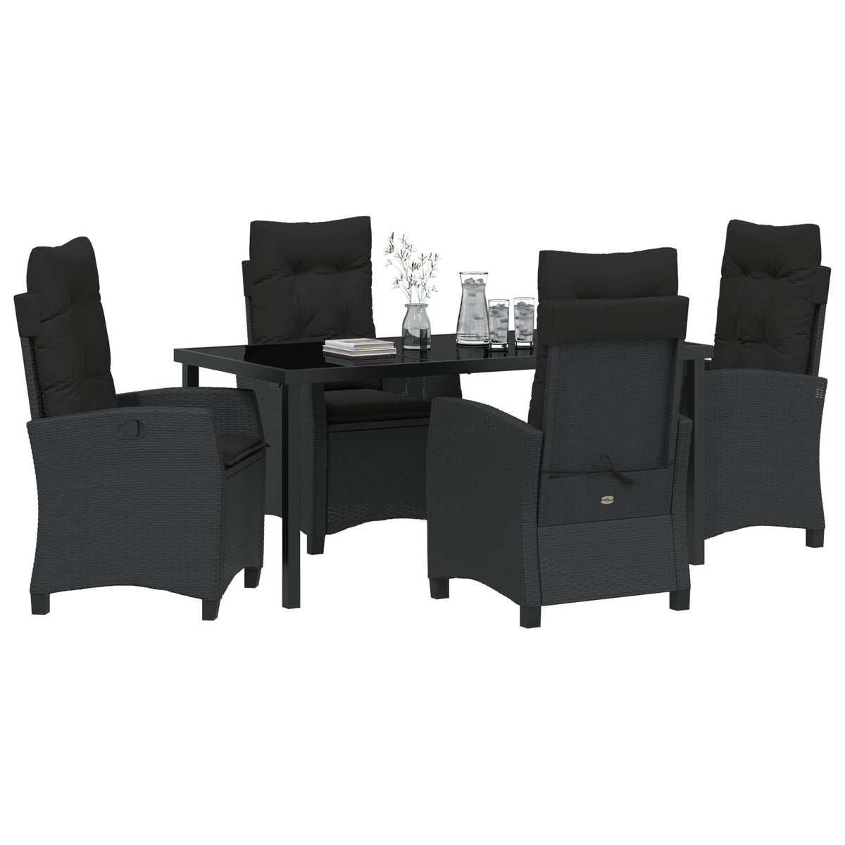 5-teilige Garten-Essgruppe mit Kissen Schwarz Poly-Rattan