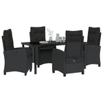 5-teilige Garten-Essgruppe mit Kissen Schwarz Poly-Rattan