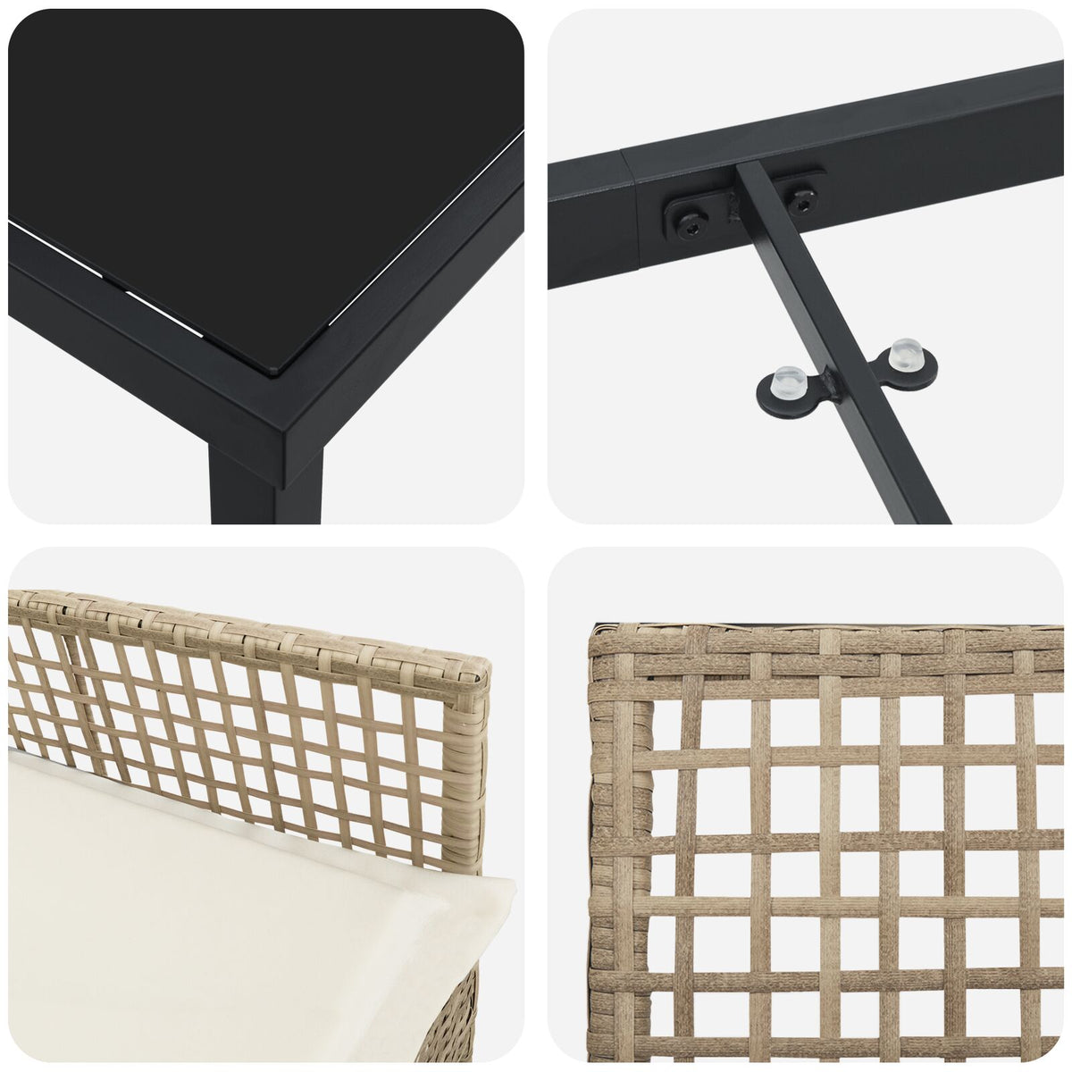 5-teilige Garten Essgruppe mit Kissen Beige Poly Rattan
