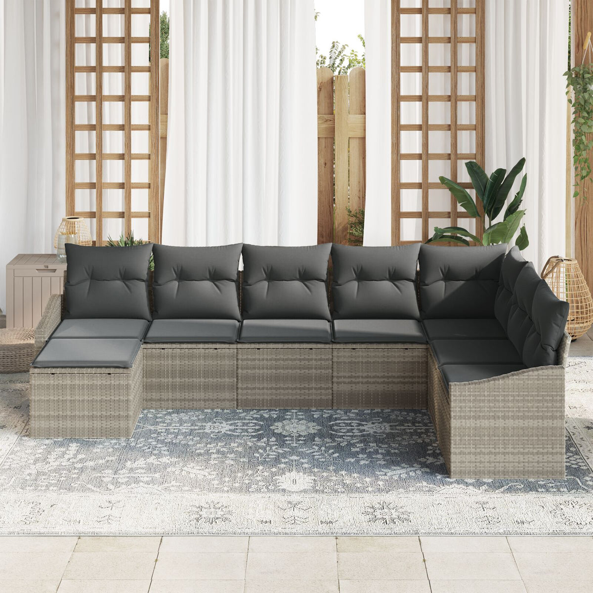 8-teiliges Garten Essaloha mit Kissen Lichtgrau Poly Rattan